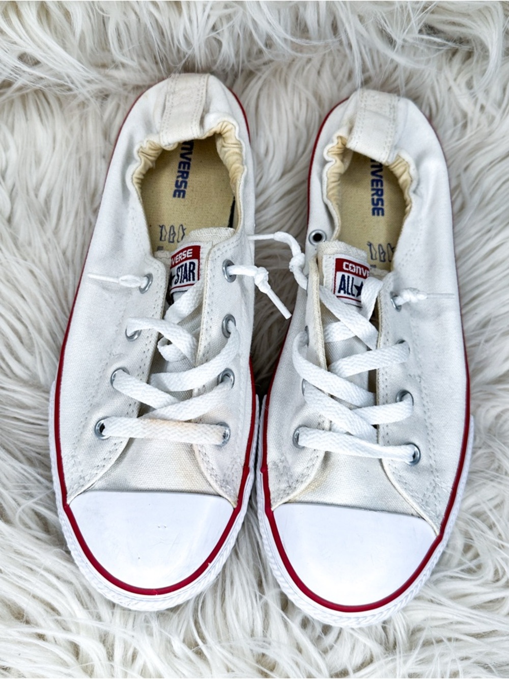 Converse White Low Top Kids Sneakers with Red Trim